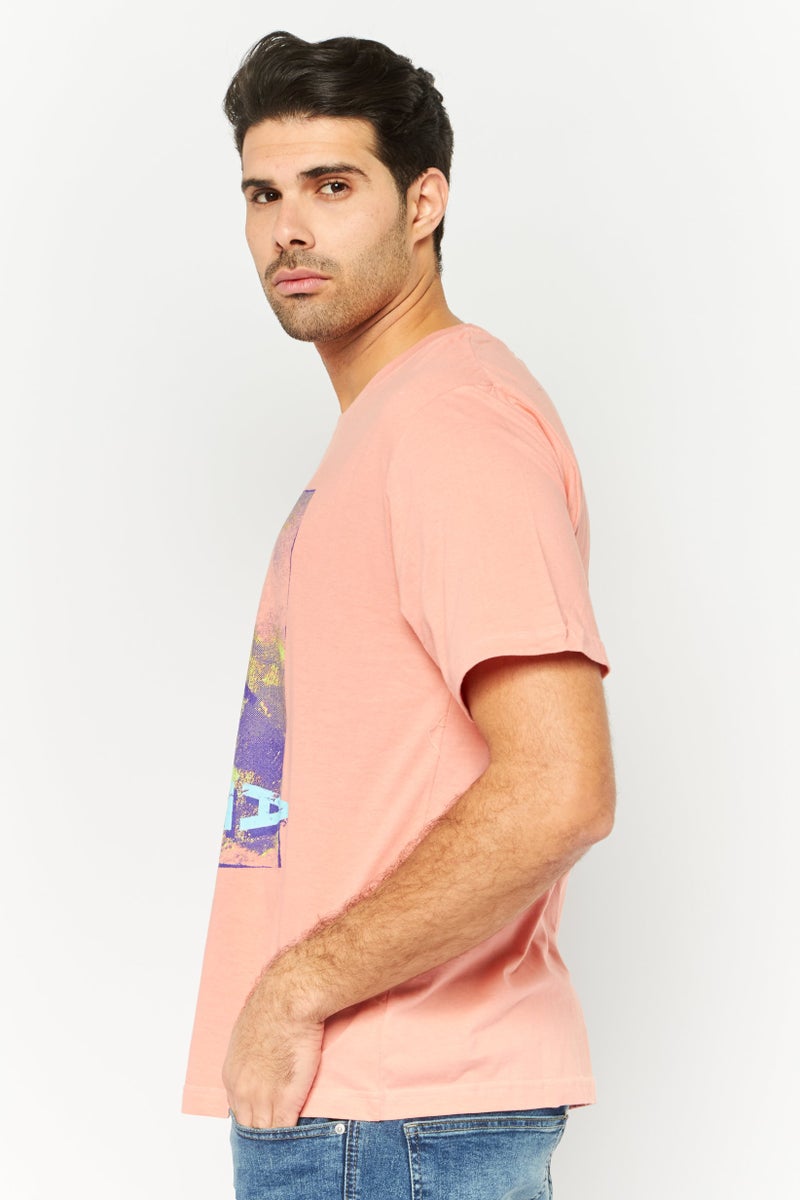 Gotcha Men Crew Neck Short Sleeves Brand logo T-Shirt, Coral - Image 3