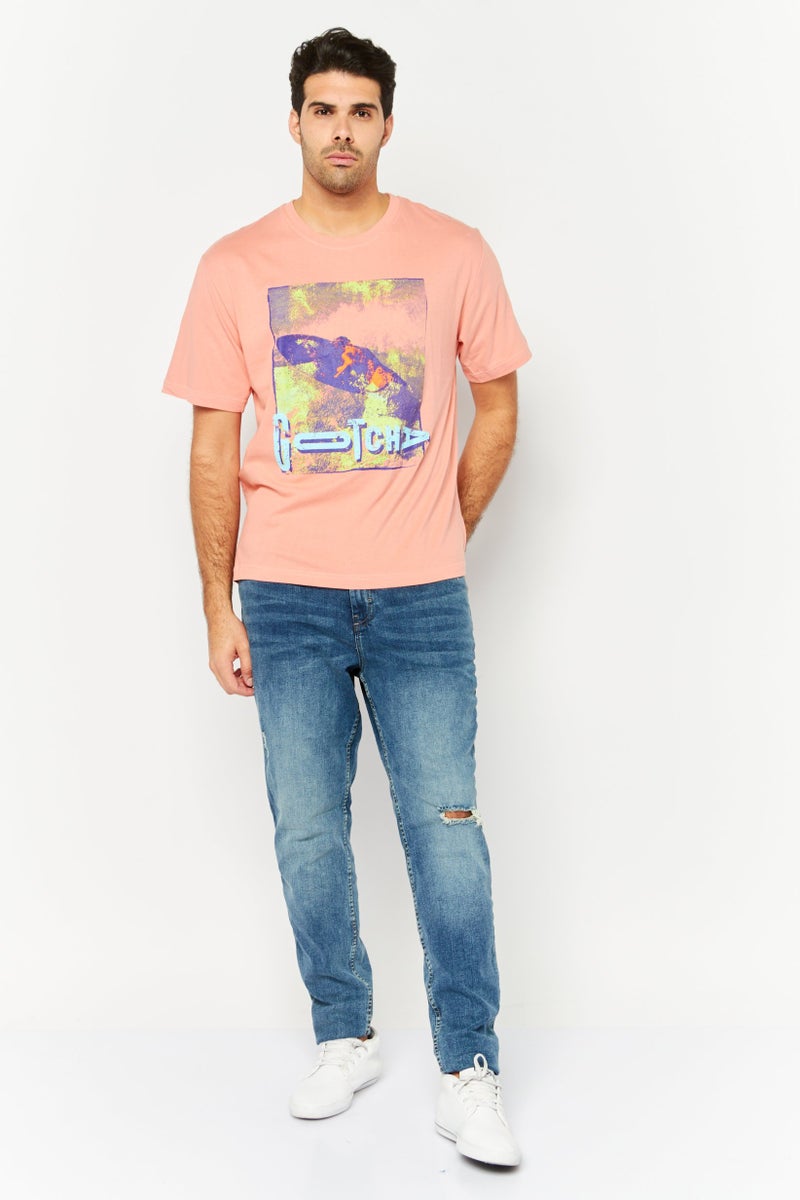 Gotcha Men Crew Neck Short Sleeves Brand logo T-Shirt, Coral - Image 2