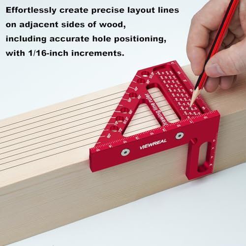 ViewReal Premium Carpenter Square Hole Scribing Ruler Woodworking Square 22.5-90 Degree Measuring Ruler with Angle Pin,Versatile Multi Angle Square for Woodworking, Engineering, and Construction - Image 3