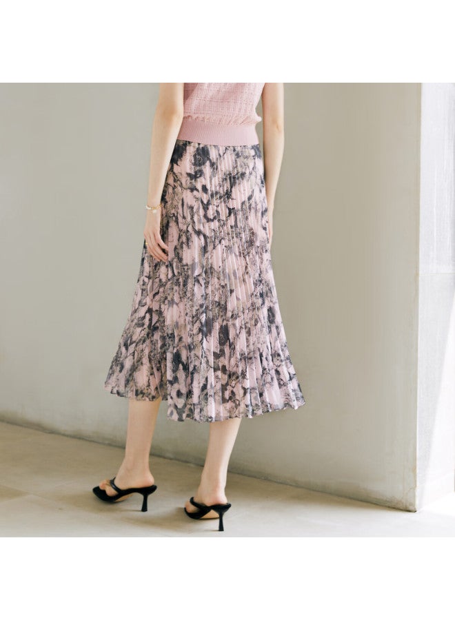 Yanyee Vintage Floral Print Midi Skirt For Women, Summer Loose Floral Pleated Skirt, Pink Floral Pattern, S/36 - Image 2
