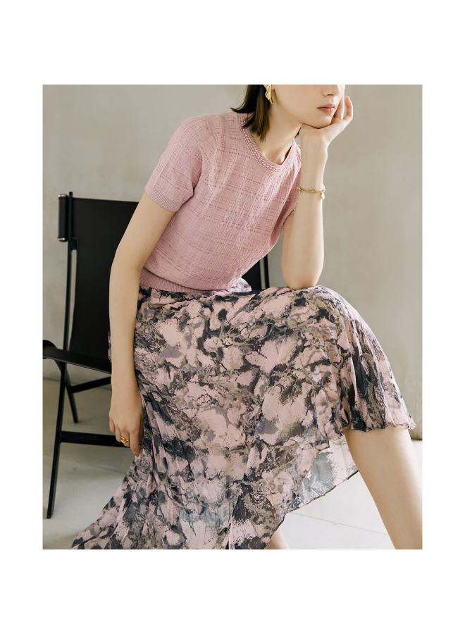 Yanyee Vintage Floral Print Midi Skirt For Women, Summer Loose Floral Pleated Skirt, Pink Floral Pattern, S/36 - Image 1