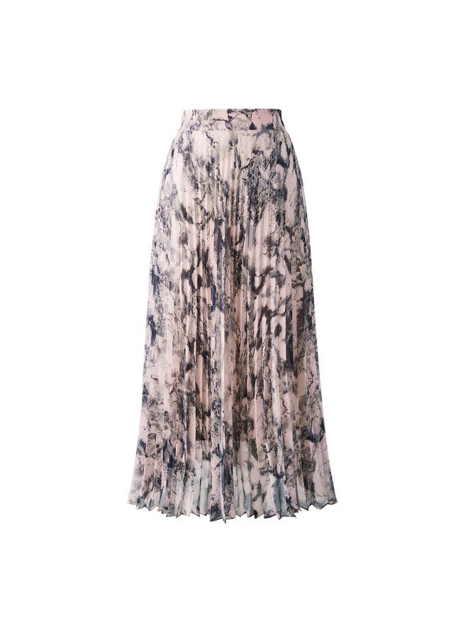 Yanyee Vintage Floral Print Midi Skirt For Women, Summer Loose Floral Pleated Skirt, Pink Floral Pattern, S/36 - Image 3