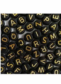 KASTWAVE KASTWAVE Black Letter Beads, Black Round Acrylic with Gold Alphabet Letter Beads Heart Pattern Beads and Crystal Line for Jewelry Making (Black&Gold, 1400pcs，4x7mm）  - Image 3