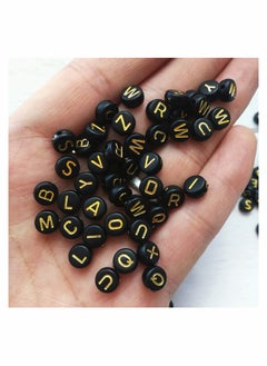KASTWAVE KASTWAVE Black Letter Beads, Black Round Acrylic with Gold Alphabet Letter Beads Heart Pattern Beads and Crystal Line for Jewelry Making (Black&Gold, 1400pcs，4x7mm）  - Image 5