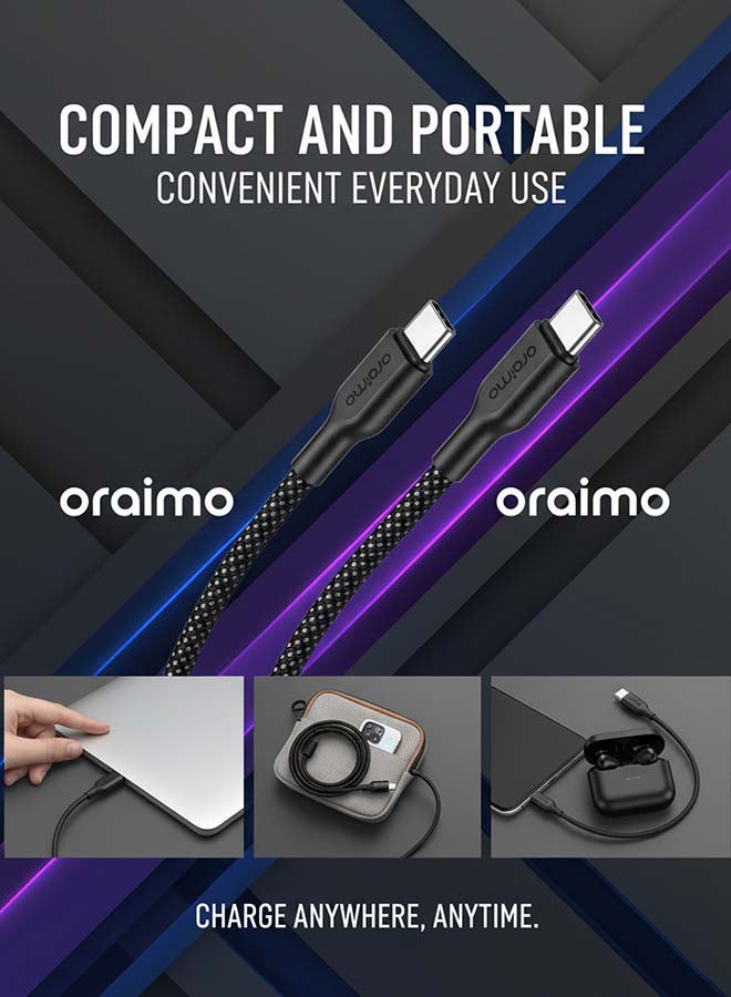 أورايمو كابل شحن فائق المتانة مضفر USB-C إلى USB-C 1م 60 واط - - Image 4