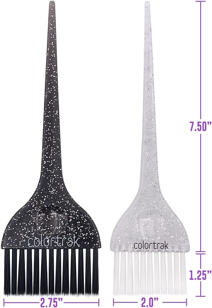 Colortrak 2 Piece Galaxy Glitter Hair Color Brushes, For Highlighting and Coloring Large Sections of Hair, 1 x 2.5 Inch Wide Brush with Soft Bristles, 1 x 3 inch Extra Wide Brush with Stiff Bristles - Image 3