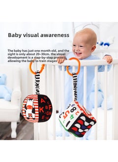 Generic Baby Black And White Car Hanging Baby Hanging Piece Bed Bell Ringing Cotton Ball Cartoon Geometric Pattern Cloth Ball Toy Export-Color:960-2 Pumpkin Bell Cotton Ball 40g  - Image 2