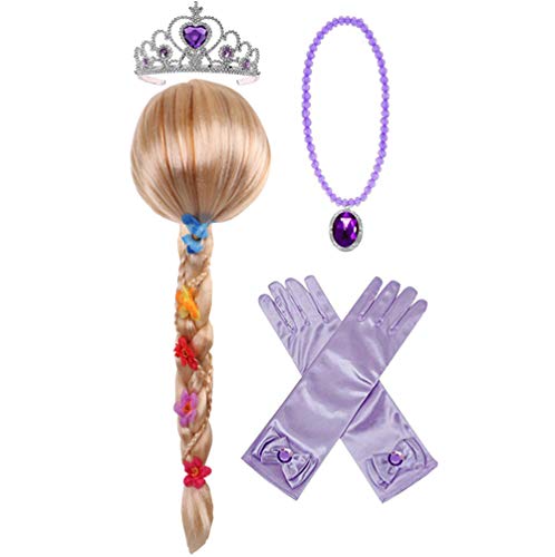 Yosbabe Princess Rapunzel Wig Rapunzel Braid with Princess Tiara Necklace Gloves Princess Rapunzel Dress Up Costume Cosplay Accessories for Kids Girls - Image 2