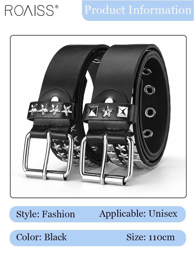 roaiss 2 Pcs Studded Belts, Black Punk Style Casual Belts with Star Rivets and Buckle, Rock Denim Belts, Suitable for Daily Wear with Jeans, Hip Hop Style - Image 4