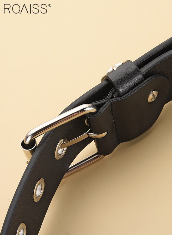 roaiss 2 Pcs Studded Belts, Black Punk Style Casual Belts with Star Rivets and Buckle, Rock Denim Belts, Suitable for Daily Wear with Jeans, Hip Hop Style - Image 5