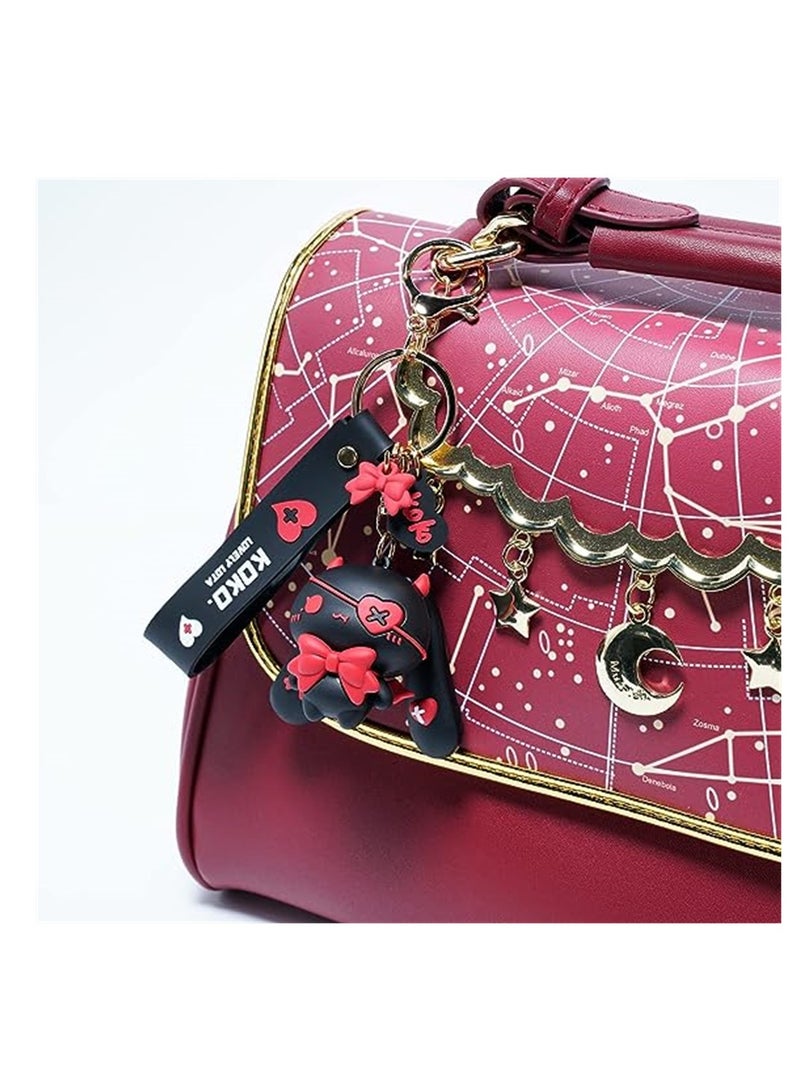 Cute Black Keychain for Girls, Star Moon Rabbit Charm Key Ring, Perfect Bag Accessory & Best Friend Gift, 1 Pcs