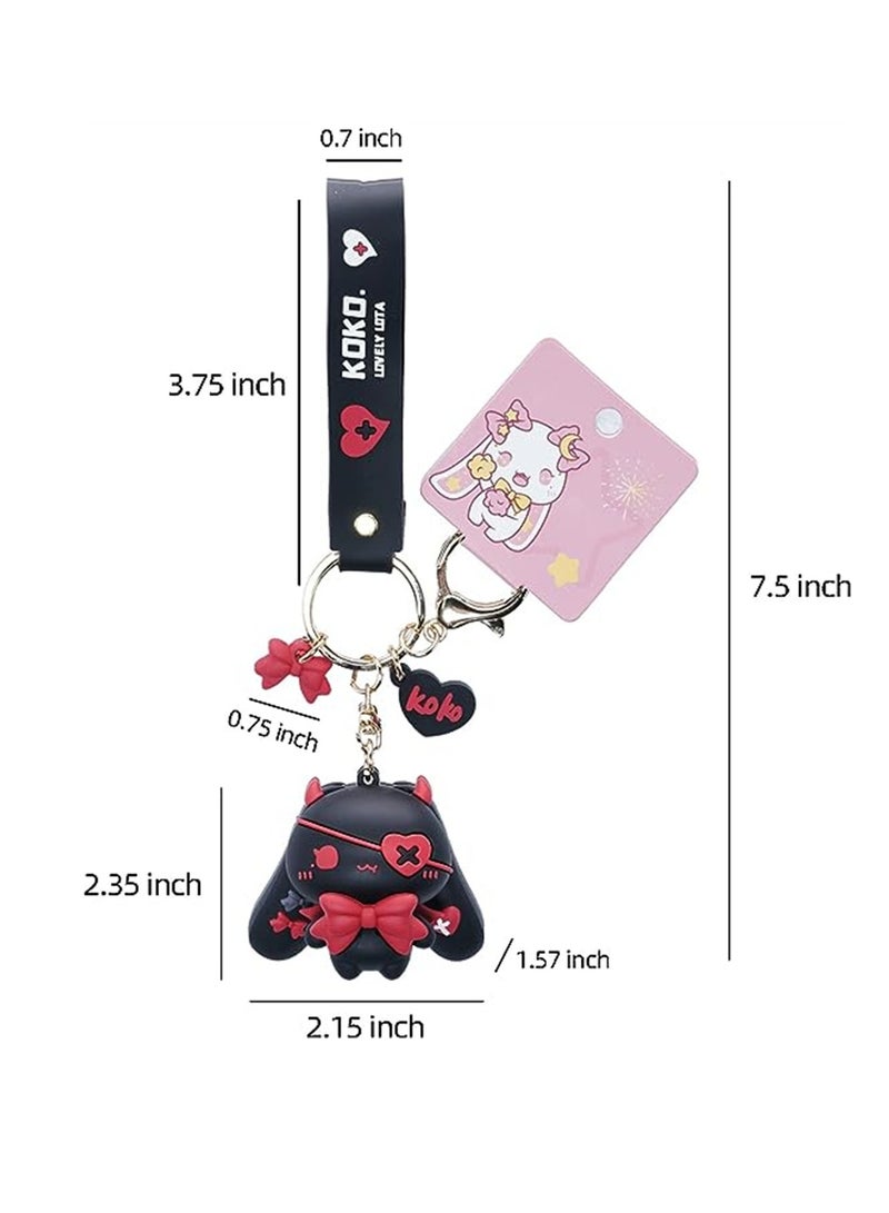 Cute Black Keychain for Girls, Star Moon Rabbit Charm Key Ring, Perfect Bag Accessory & Best Friend Gift, 1 Pcs