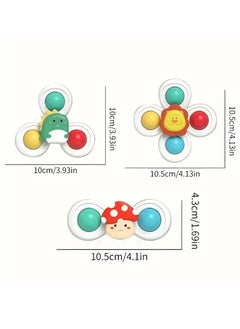 Little tots 3pcs Cartoon Animal-Themed Suction Cup Bath Toys Set - Fun & Educational Spinning Tops for Youngsters, Perfect for Bathtub, Shower Walls & Windows - Durable ABS Resin Assorted Color  - Image 2