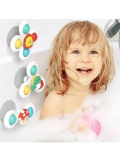 Little tots 3pcs Cartoon Animal-Themed Suction Cup Bath Toys Set - Fun & Educational Spinning Tops for Youngsters, Perfect for Bathtub, Shower Walls & Windows - Durable ABS Resin Assorted Color  - Image 3