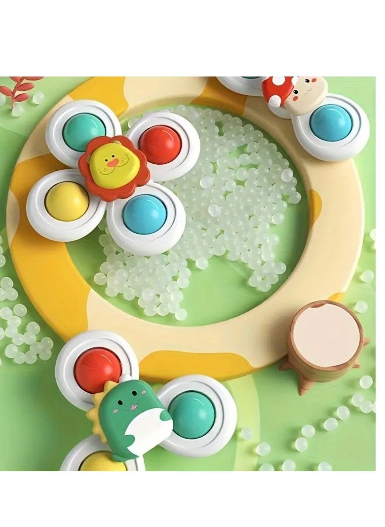 Little tots - 3pcs Cartoon Animal-Themed Suction Cup Bath Toys Set - Fun & Educational Spinning Tops for Youngsters, Perfect for Bathtub, Shower Walls & Windows - Durable ABS Resin Assorted Color - Image 1