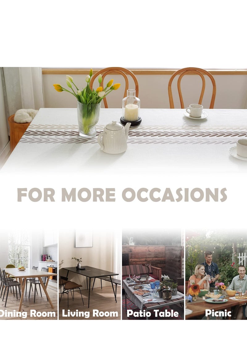 SYOSI - Tablecloths for Rectangle Tables,Cotton Linen Table Cloth Waterproof Tablecloth Wrinkle Free Farmhouse Dining Table Cover,Soft Fabric Table Cloths with Tassels,Brown,55" X 70",4 6 Seats - Image 1