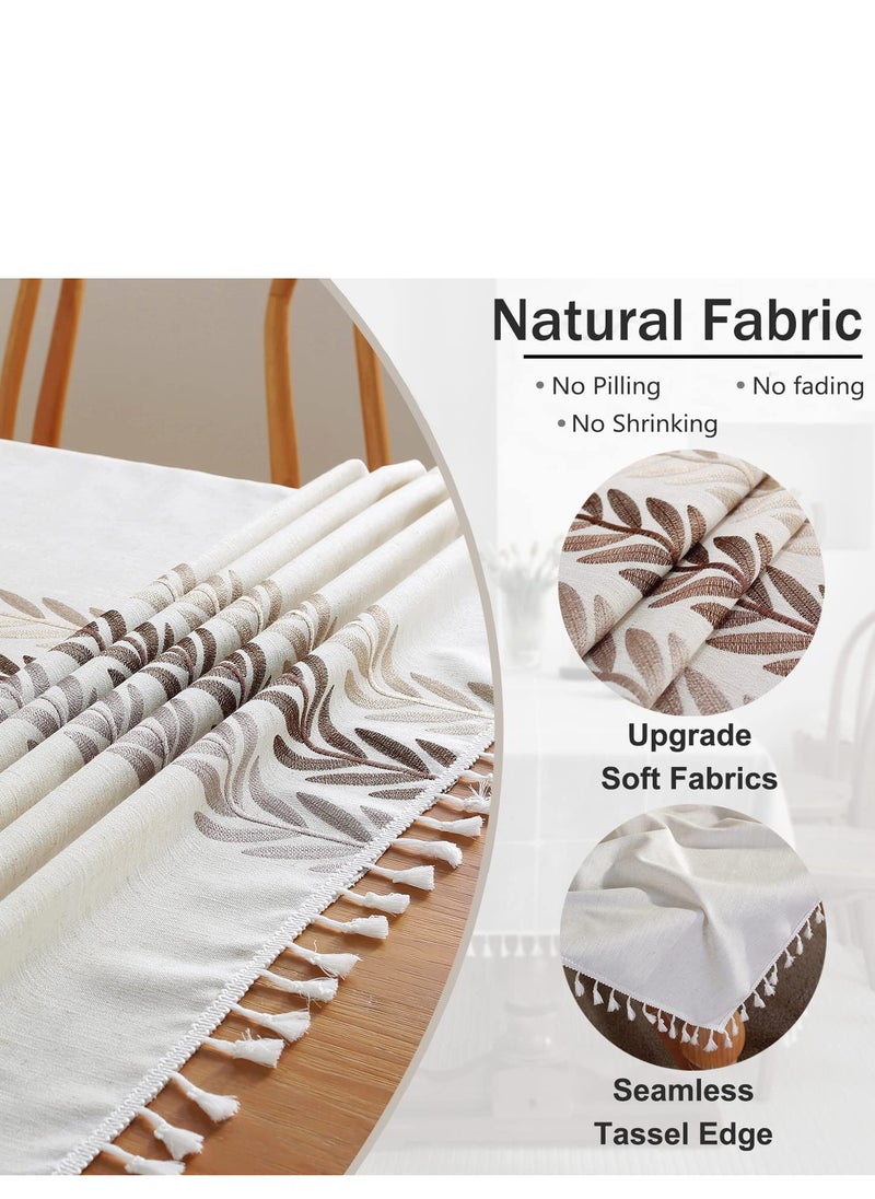 SYOSI - Tablecloths for Rectangle Tables,Cotton Linen Table Cloth Waterproof Tablecloth Wrinkle Free Farmhouse Dining Table Cover,Soft Fabric Table Cloths with Tassels,Brown,55" X 70",4 6 Seats - Image 1