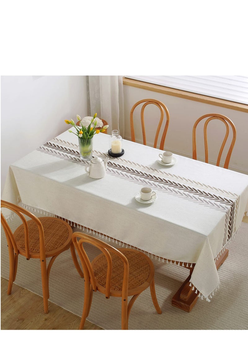 SYOSI - Tablecloths for Rectangle Tables,Cotton Linen Table Cloth Waterproof Tablecloth Wrinkle Free Farmhouse Dining Table Cover,Soft Fabric Table Cloths with Tassels,Brown,55" X 70",4 6 Seats - Image 1