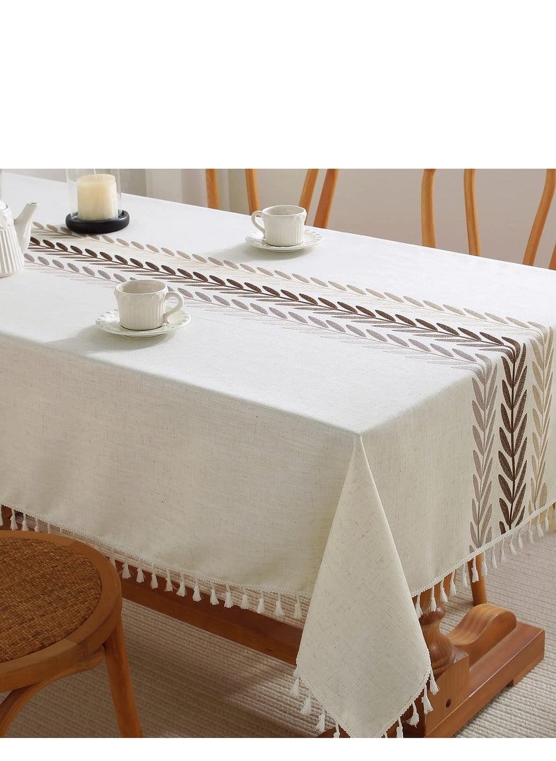 SYOSI - Tablecloths for Rectangle Tables,Cotton Linen Table Cloth Waterproof Tablecloth Wrinkle Free Farmhouse Dining Table Cover,Soft Fabric Table Cloths with Tassels,Brown,55" X 70",4 6 Seats - Image 1