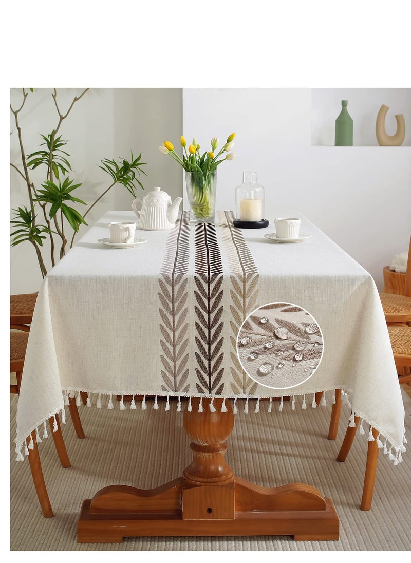 SYOSI - Tablecloths for Rectangle Tables,Cotton Linen Table Cloth Waterproof Tablecloth Wrinkle Free Farmhouse Dining Table Cover,Soft Fabric Table Cloths with Tassels,Brown,55" X 70",4 6 Seats - Image 1
