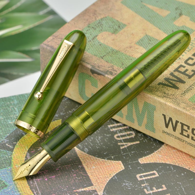 Wikult Jinhao 9019 DaDao Series Fountain Pen, Size 8 Medium Cardiogram Nib with Large Ink Converter, Transparent Olive Green Acrylic Design Smooth Writing Pen (Gold Trim) - Image 5