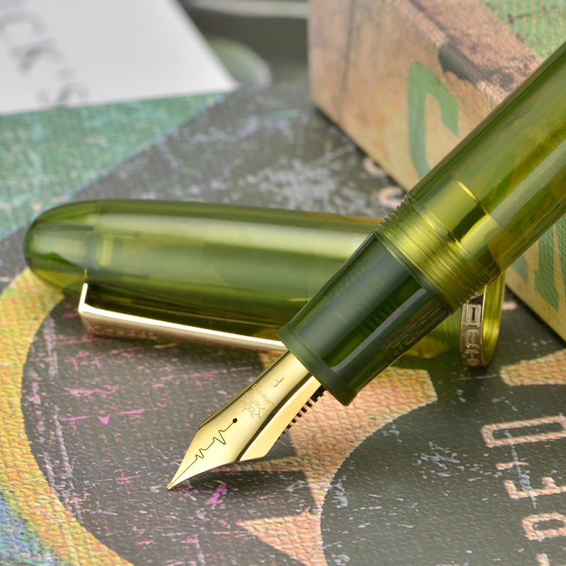 Wikult Jinhao 9019 DaDao Series Fountain Pen, Size 8 Medium Cardiogram Nib with Large Ink Converter, Transparent Olive Green Acrylic Design Smooth Writing Pen (Gold Trim) - Image 4