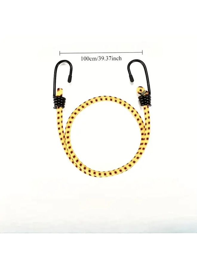 Heavy Duty Elastic Cargo Strap with Hook Durable Nylon Rubber Rope Yellow 39.37 Inch - Image 1
