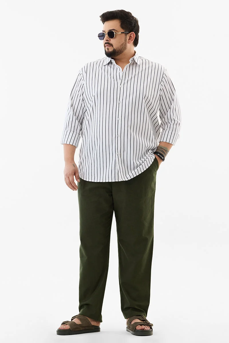 SNITCH Green Solid Regular Fit Casual Plus Size Trousers