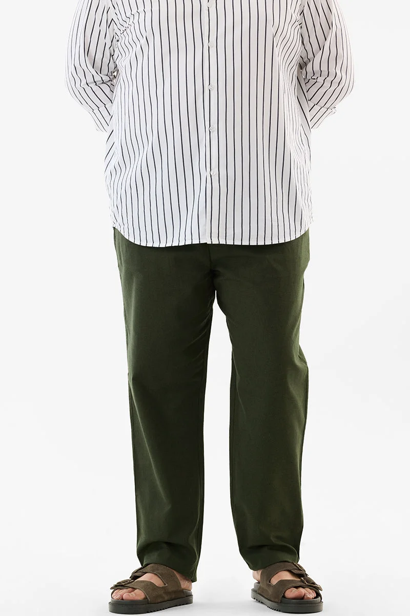 SNITCH Green Solid Regular Fit Casual Plus Size Trousers