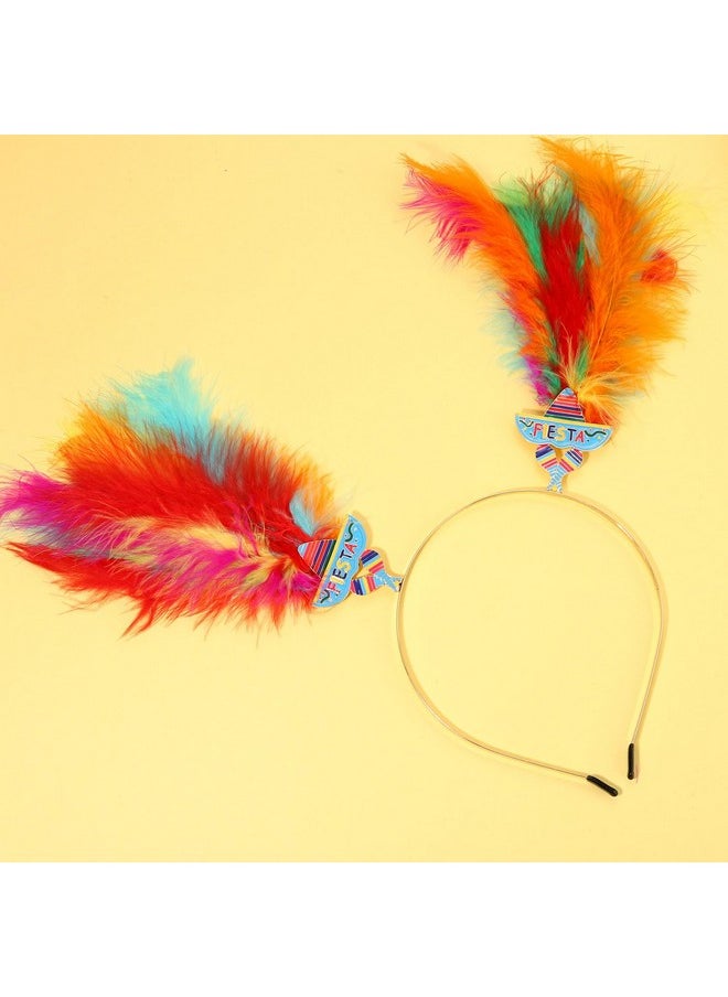 YAHPERN Cinco De Mayo Headband For Women Mexican Fiesta Headband Statement Feather Headband Cactus Chili Sombrero Headband Mexican Holiday Hair Accessories Outfits Gifts  - Image 3