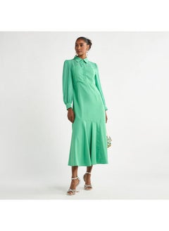 FAV Solid A-line Shirt Dress with Long Sleeves  - Image 2
