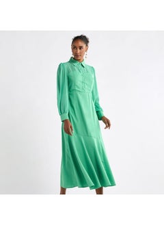 FAV Solid A-line Shirt Dress with Long Sleeves  - Image 1