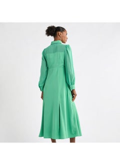FAV Solid A-line Shirt Dress with Long Sleeves  - Image 3