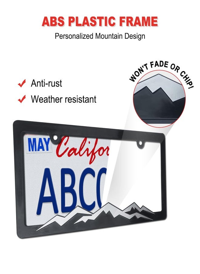 ZXFOOG إطارات لوحات ترخيص ZXFOOG الجبلية - حامل لوحة ترخيص بلاستيكي أسود للسيارة مع أغطية براغي، عبوتان بفتحتين، رمادي على أسود، ملصق فينيل جبلي مرفق - Image 4