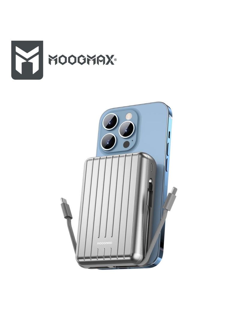 MOOGMAX MOOGMAX Trunk Series Retro (PRONE) 20000mAh Magnetic Wireless Power Bank – 4-in-1 Super Fast Charger with Built-in Cables (WHITE) - Image 1