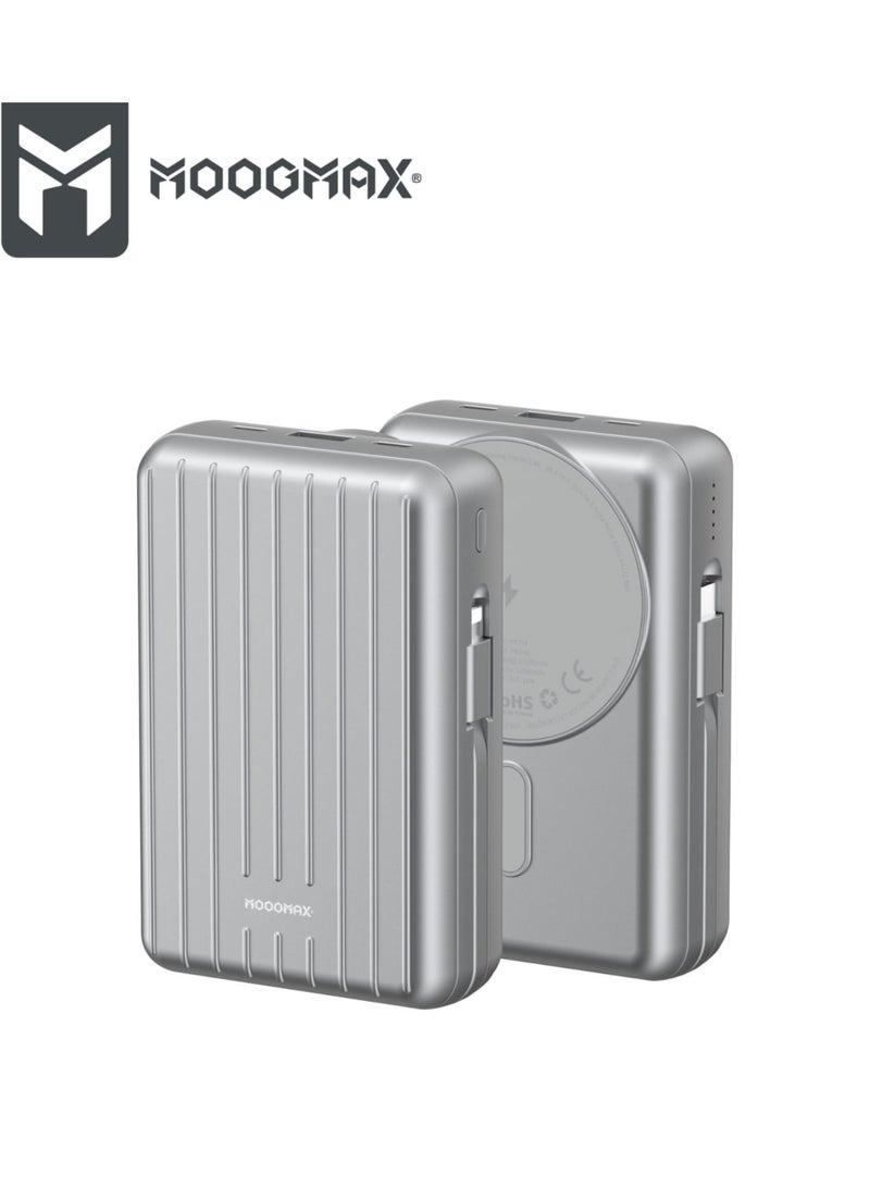 MOOGMAX MOOGMAX Trunk Series Retro (PRONE) 20000mAh Magnetic Wireless Power Bank – 4-in-1 Super Fast Charger with Built-in Cables (WHITE) - Image 3