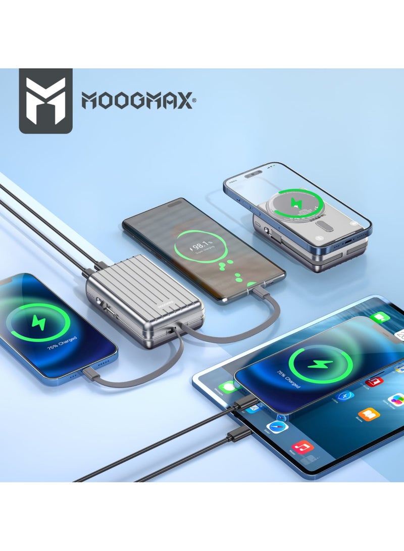 MOOGMAX MOOGMAX Trunk Series Retro (PRONE) 20000mAh Magnetic Wireless Power Bank – 4-in-1 Super Fast Charger with Built-in Cables (WHITE) - Image 4