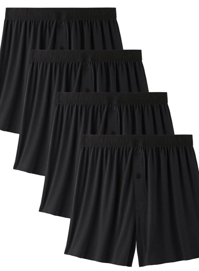 BAMBOO COOL Mens Underwear Boxers Moisture-wicking and Cool Men's Boxer Shorts Loose Fit Super Soft 4 Pack, 4d:black*4, L - Image 1