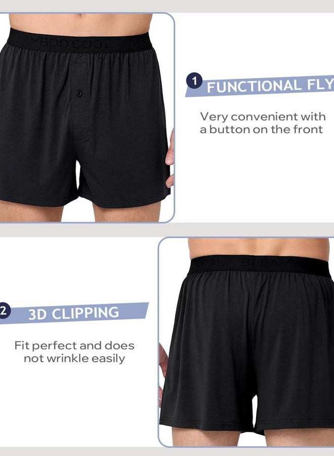 BAMBOO COOL Mens Underwear Boxers Moisture-wicking and Cool Men's Boxer Shorts Loose Fit Super Soft 4 Pack, 4d:black*4, L - Image 2