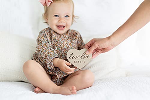 Kate & Milo Heart-Shaped Wooden Baby Milestone Cards Set – 1-12 Months, Gender Neutral Monthly Photo Prop Keepsake for Newborn Pictures, Pregnancy Announcements & Baby Girl Gift - Image 2