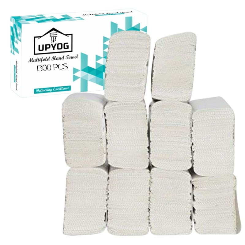 UPYOG M Fold Tissue Paper - 1300 Pieces | Multi-Fold Hand Towels | 10 Packs x 130 Sheets | Soft & Absorbent | White Folded Paper Towels - Image 4