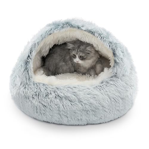 CATISM Cozy Cat Pod Plush Hooded Cat Bed Cave Self Warming Removable Washable with NonSlip Bottom