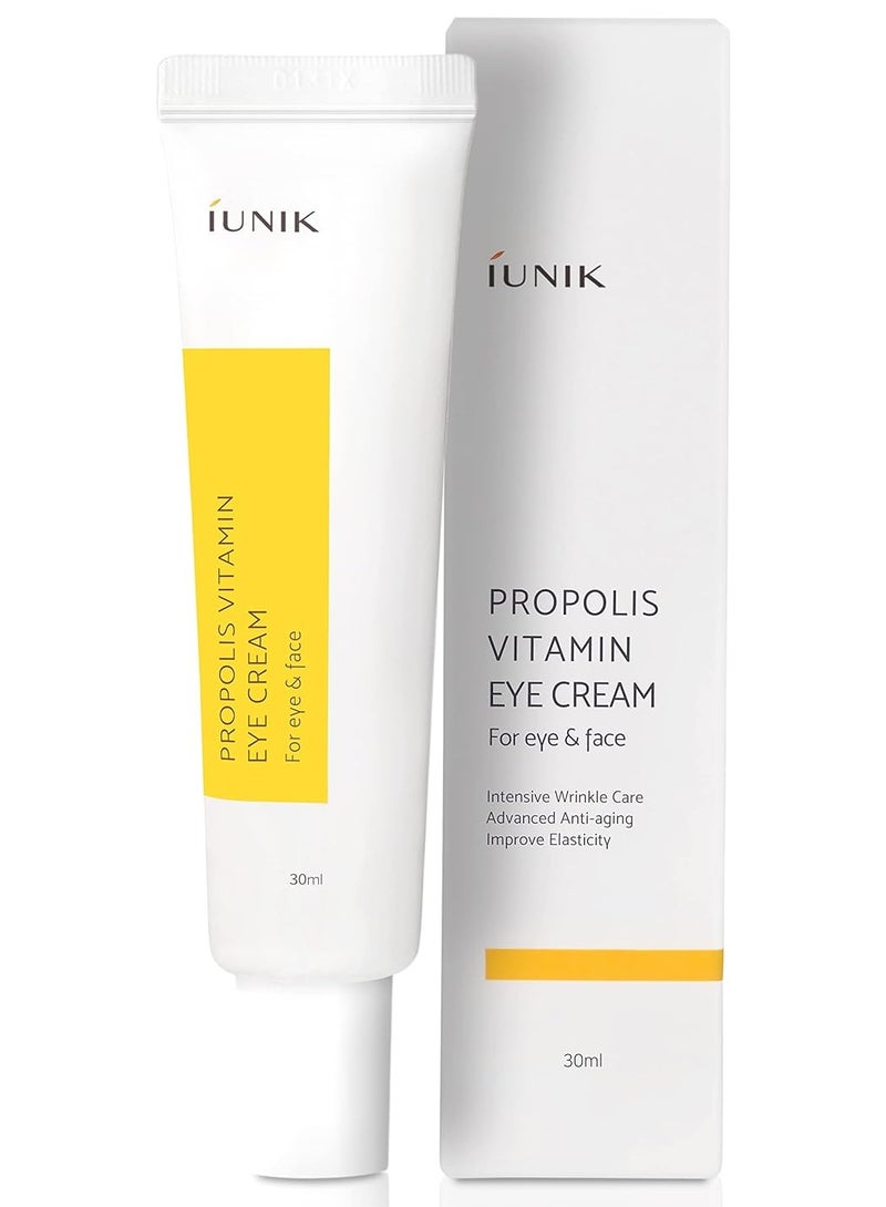 iUNIK Propolis Vitamin C Face and Eye Cream with Vegetable Oil 1.01 Fl Oz Dullness Dark Circles Puffiness Smooths Under Eyes 24 Hour Hydration For Sensitive Oily Acne prone skin 30ml  - Image 1