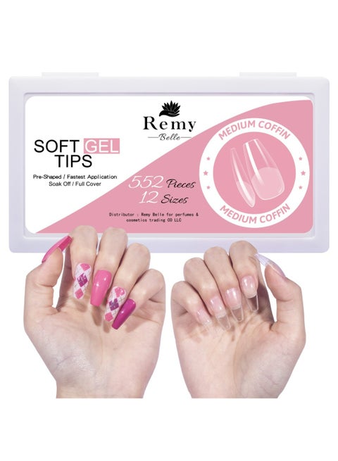Soft Gel Nail Tips Medium Coffin 552 Pcs 12 Sizes