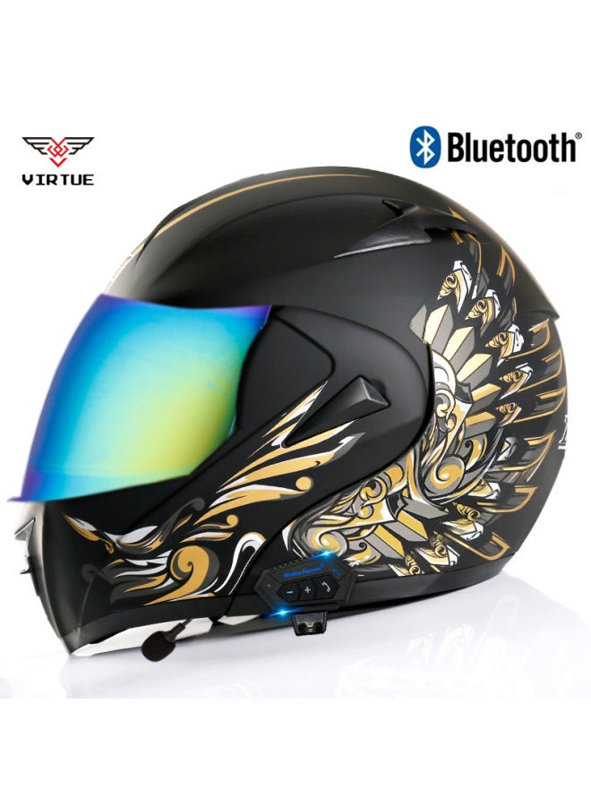 Men's Open-Face Bluetooth Helmet for Electric Motorcycle - Black Wings with Colorful Mirror Visor