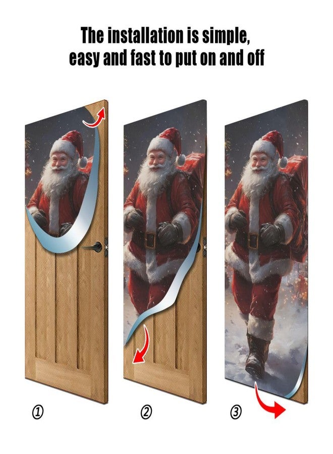 Burbuja Christmas Santa Claus Door Cover, Stretch Fabric Backdrop Door Porch Covers for Home Party Holidays Decoration, 35x79 In - Image 2