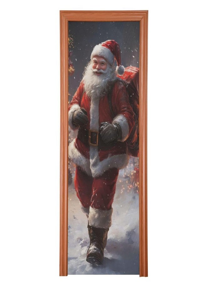 Burbuja Christmas Santa Claus Door Cover, Stretch Fabric Backdrop Door Porch Covers for Home Party Holidays Decoration, 35x79 In - Image 1
