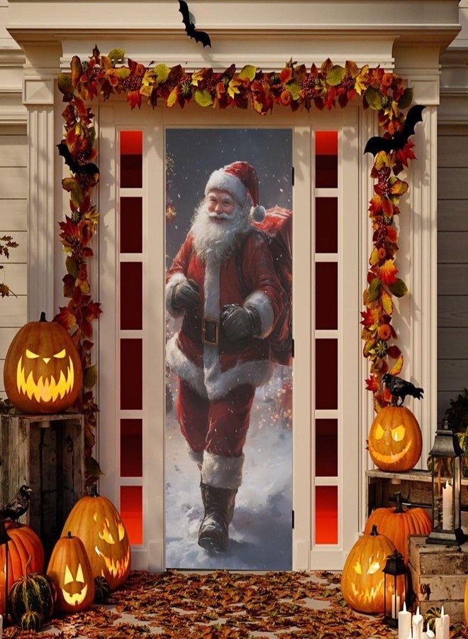 Burbuja Christmas Santa Claus Door Cover, Stretch Fabric Backdrop Door Porch Covers for Home Party Holidays Decoration, 35x79 In - Image 5