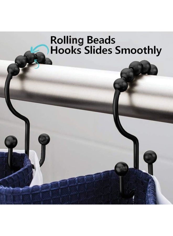DAWNER Shower Curtain Hooks Rust Proof, Matte Black Stainless Steel Double Shower Curtain Hooks, Decorative Shower Curtain Glide Double Sided Hooks for Bathroom Shower Rod Curtains, Set of 12 Hooks - Image 2