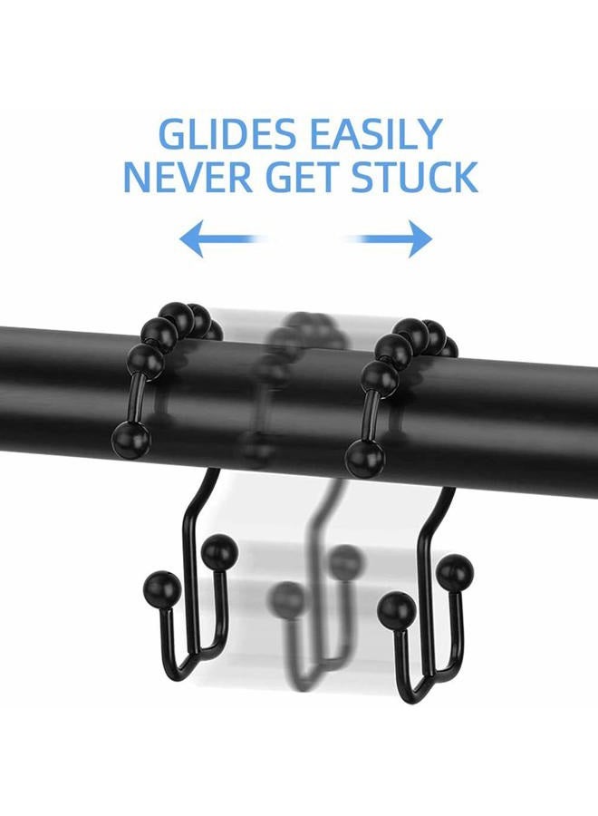 DAWNER Shower Curtain Hooks Rust Proof, Matte Black Stainless Steel Double Shower Curtain Hooks, Decorative Shower Curtain Glide Double Sided Hooks for Bathroom Shower Rod Curtains, Set of 12 Hooks - Image 3